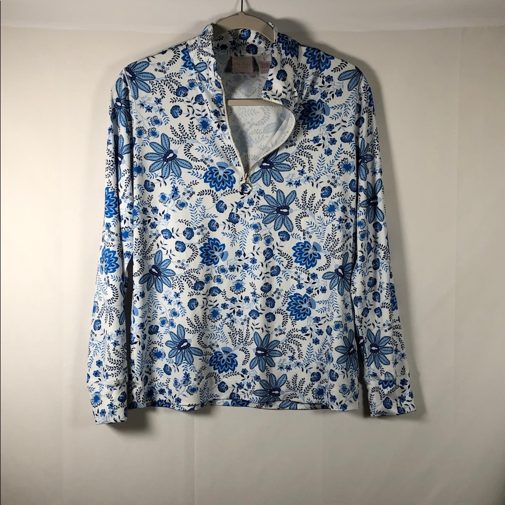 Stella Parker Blue Floral Long-Sleeve Women’s Swim Rashguard Coverup UPF